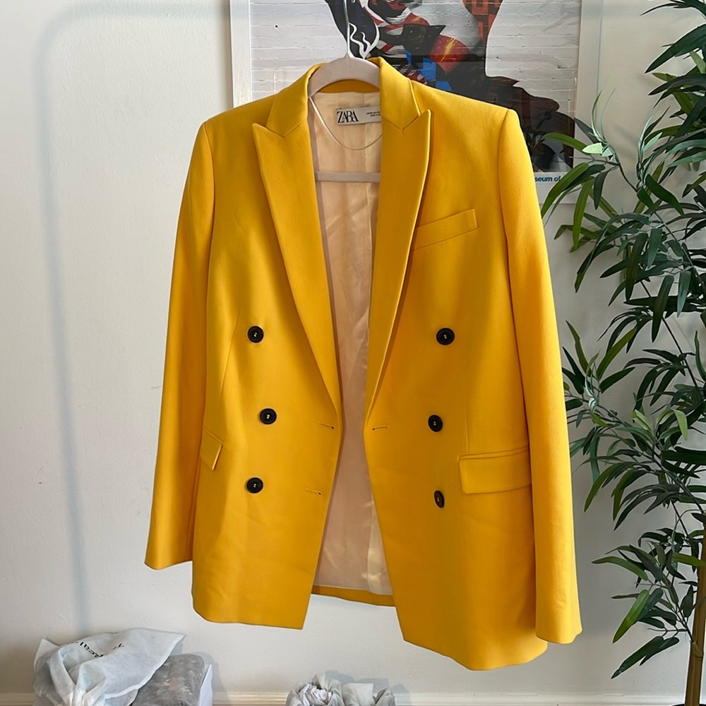 Zara Mustard Yellow Double-Breasted Blazer